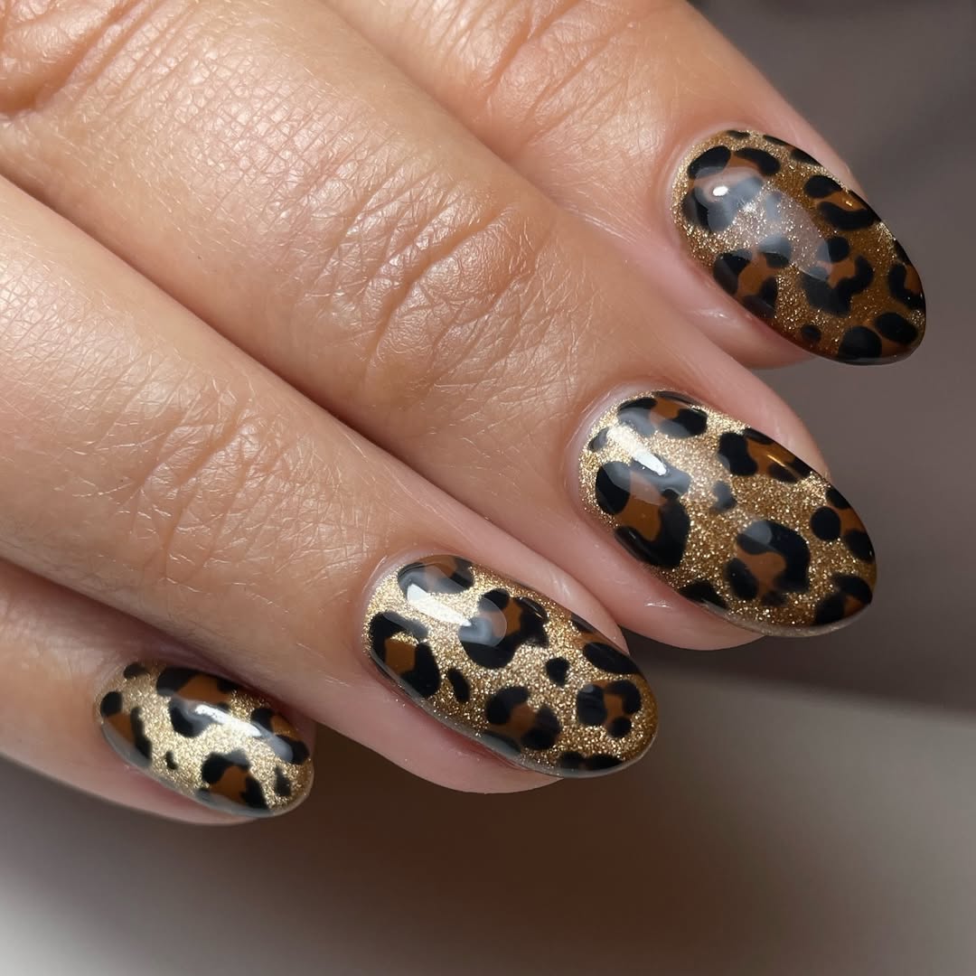 Glitter Leopard Print Long Coffin Nails, Glossy — Classy Animal Print Nails