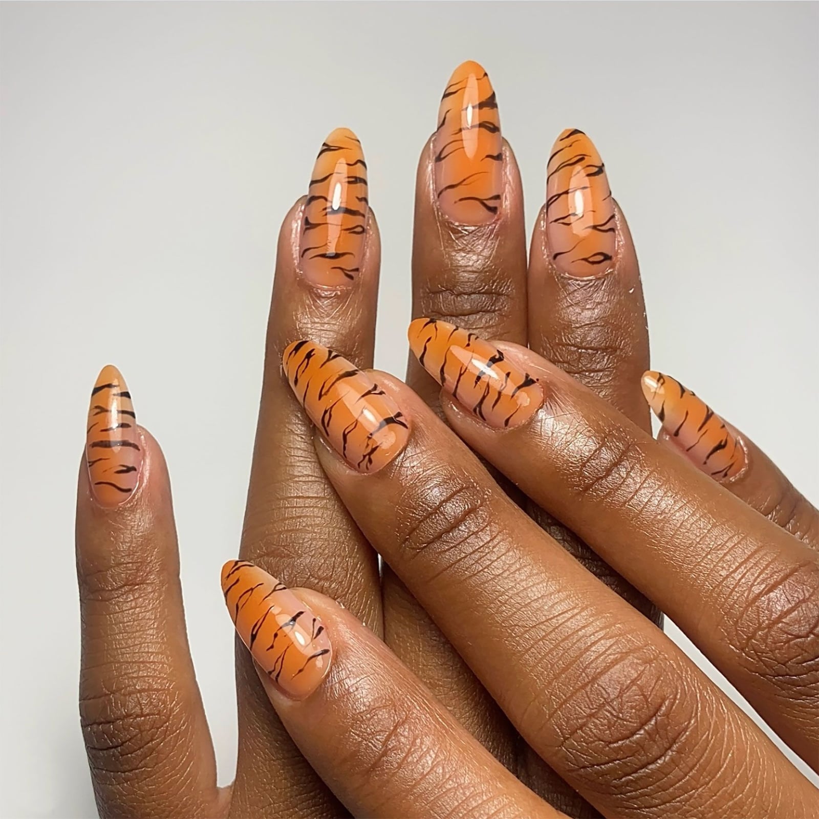 Orange Tiger Stripe French Tip Stiletto Nails — Classy Animal Print Nails