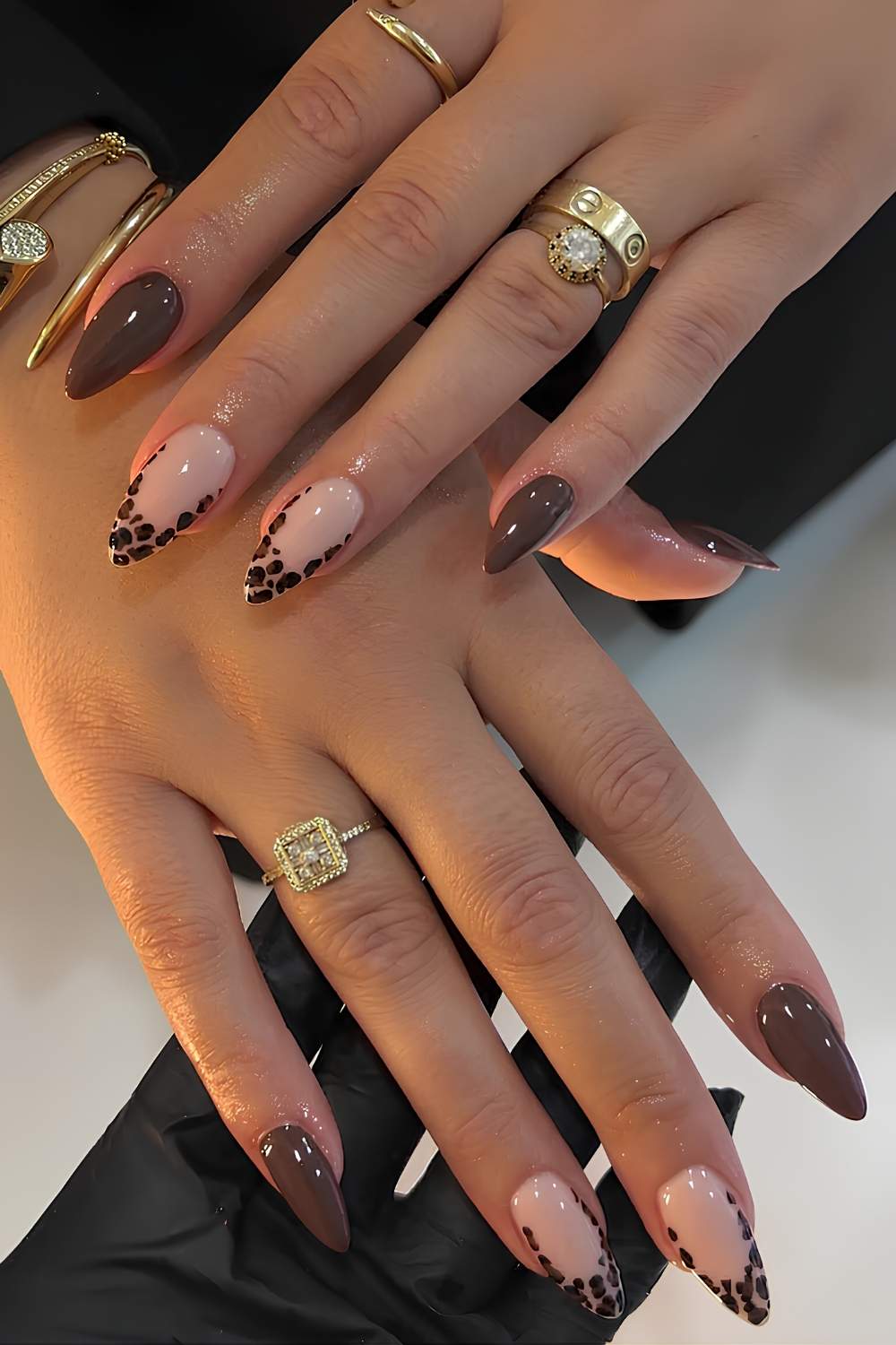 Brown and Leopard Print Long Stiletto Nails — Classy Animal Print Nails