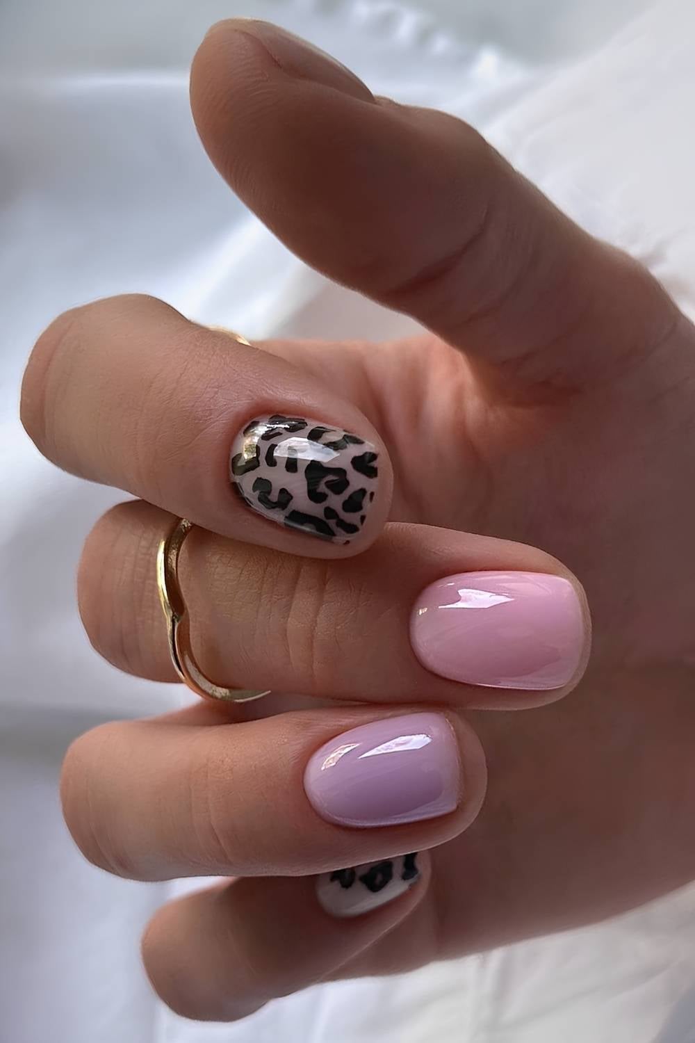 Sheer Nude Leopard Print Medium Almond Nails — Classy Animal Print Nails