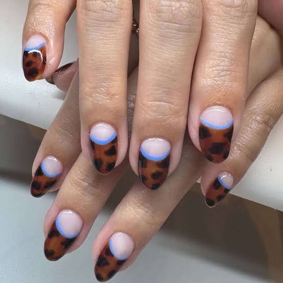 Leopard Print with Blue Moon Medium Almond Nails — Classy Animal Print Nails