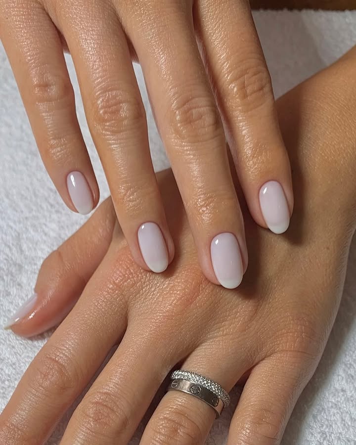 Milky Pink French Short Oval Nails Milky Pink French Short Oval Nails — Classy Anniversary Nails