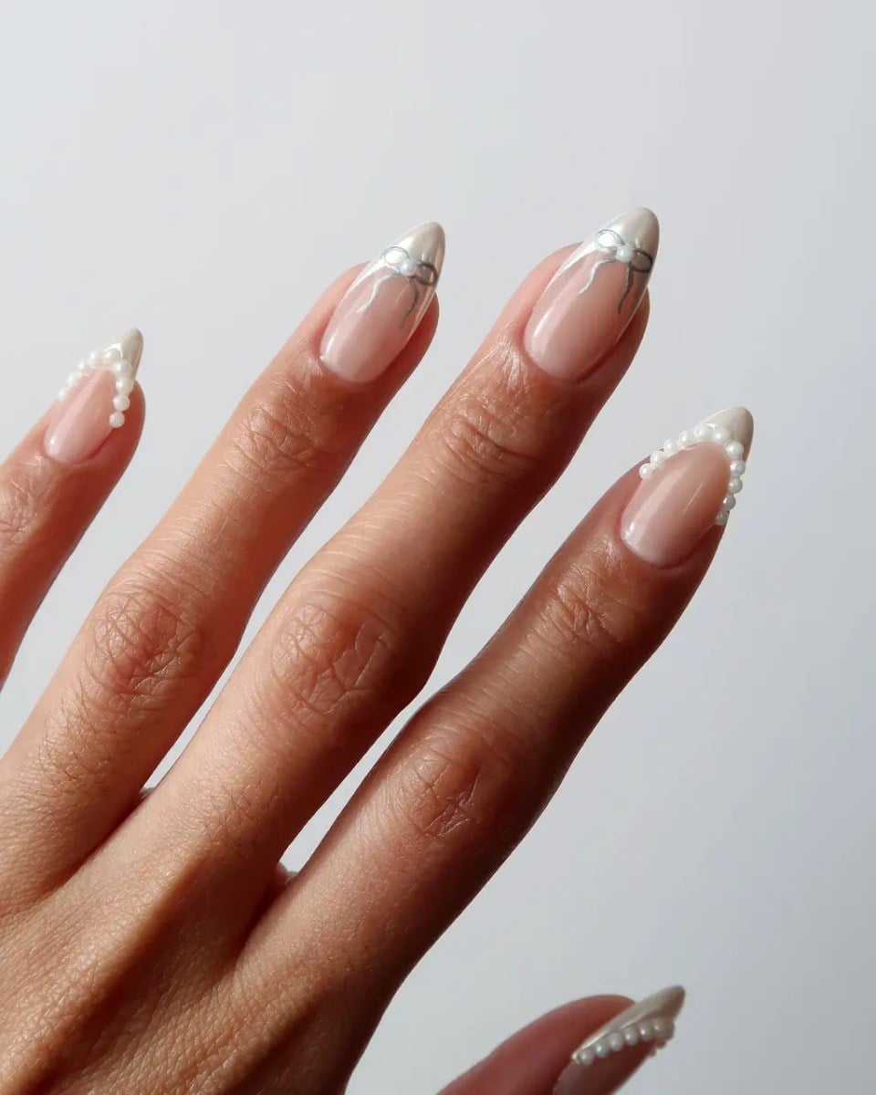Sheer Pink Silver French Pearl Cuticle Nails Sheer Pink Silver French Pearl Cuticle Nails — Classy Anniversary Nails
