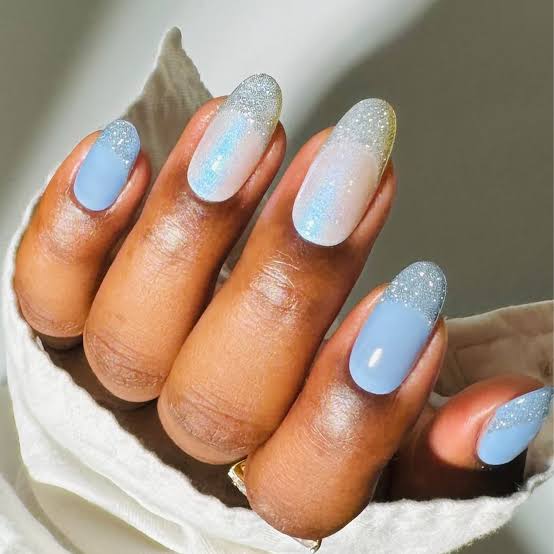 Oval Medium Glitter French Gradient Nails Oval Medium Glitter French Gradient Nails — Classy Anniversary Nails