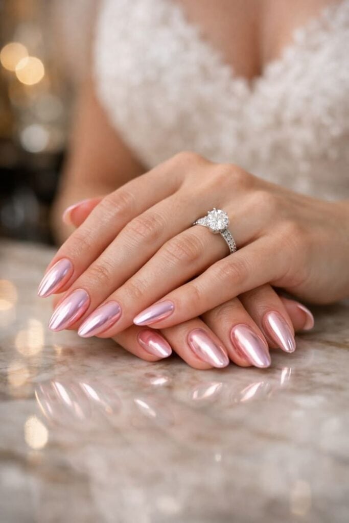 Long Almond Pink Chrome Nails Long Almond Pink Chrome Nails — Classy Anniversary Nails