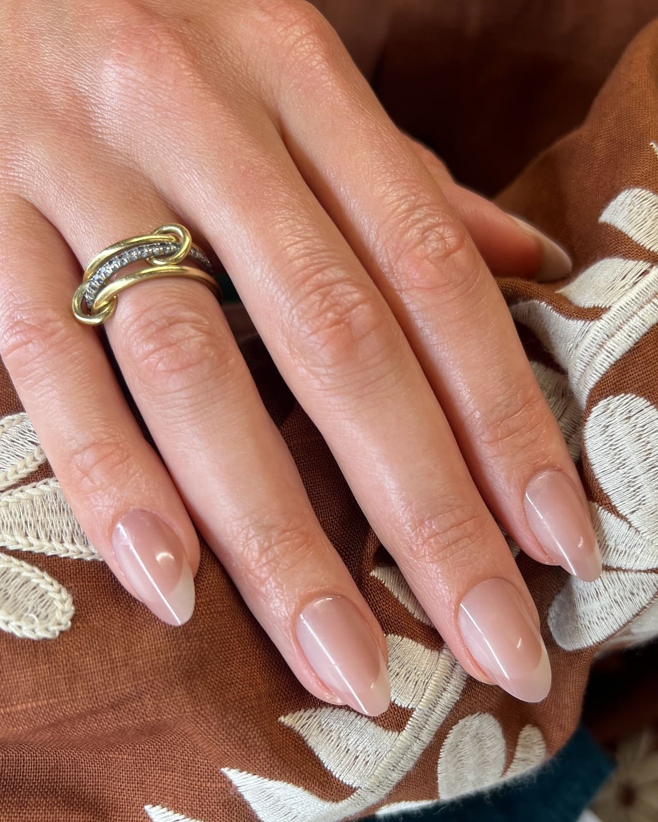 Nude Base Transparent White French Almond Nails Nude Base Transparent White French Almond Nails — Classy Anniversary Nails