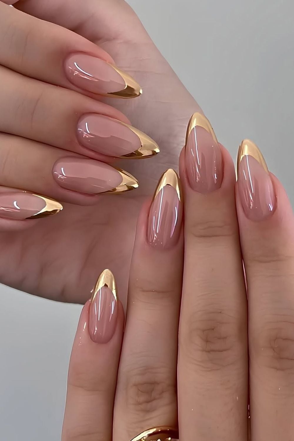 Nude Long Almond Gold French Tip Nails Nude Long Almond Gold French Tip Nails — Classy Anniversary Nails