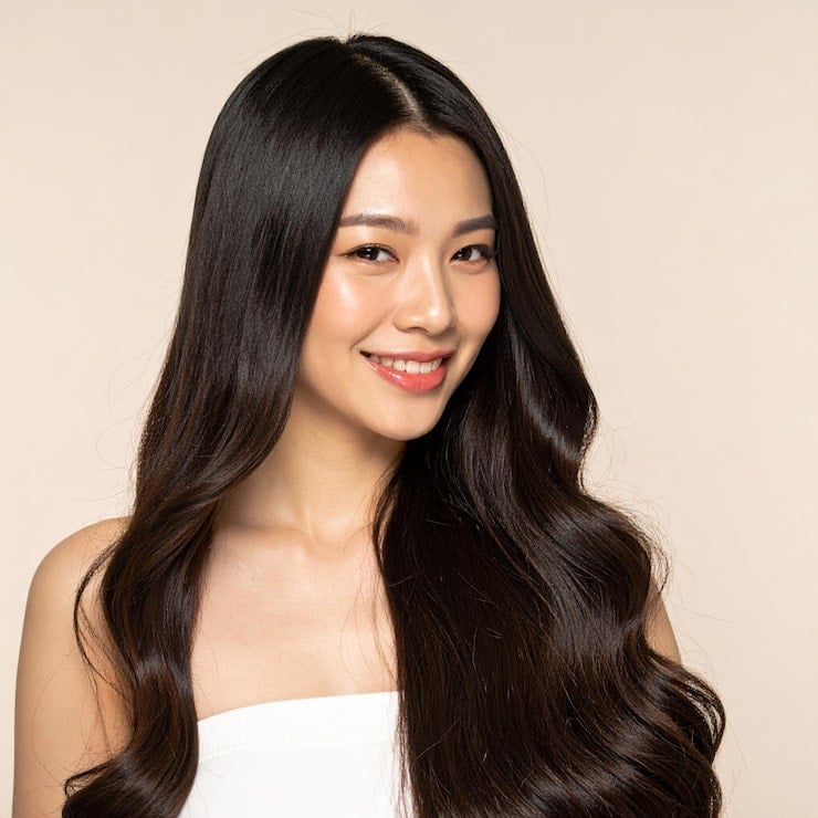 Mid-Back Glossy Loose Waves, Dark Brown — Classy Asian Hairstyles