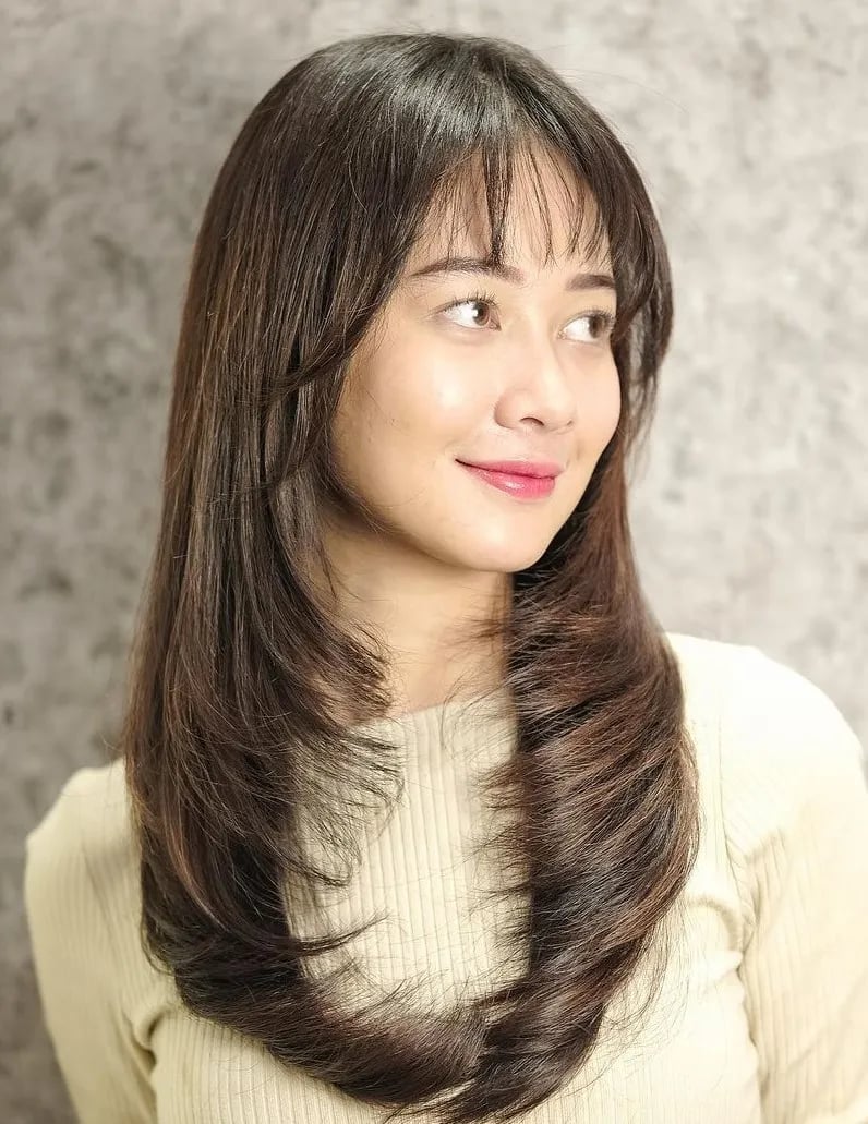 Collarbone Layers With Blunt Bangs, Straight — Classy Asian Hairstyles