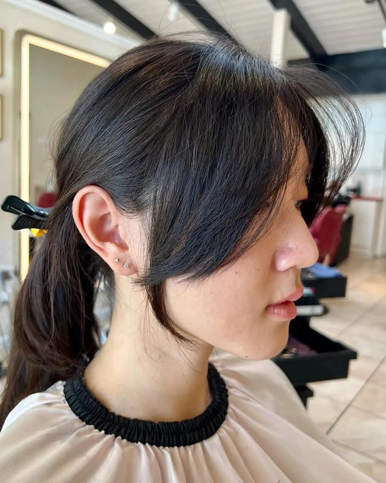 Collarbone Layered Cut With Curtain Bangs, A Woman With Dark Brown — Classy Asian Hairstyles