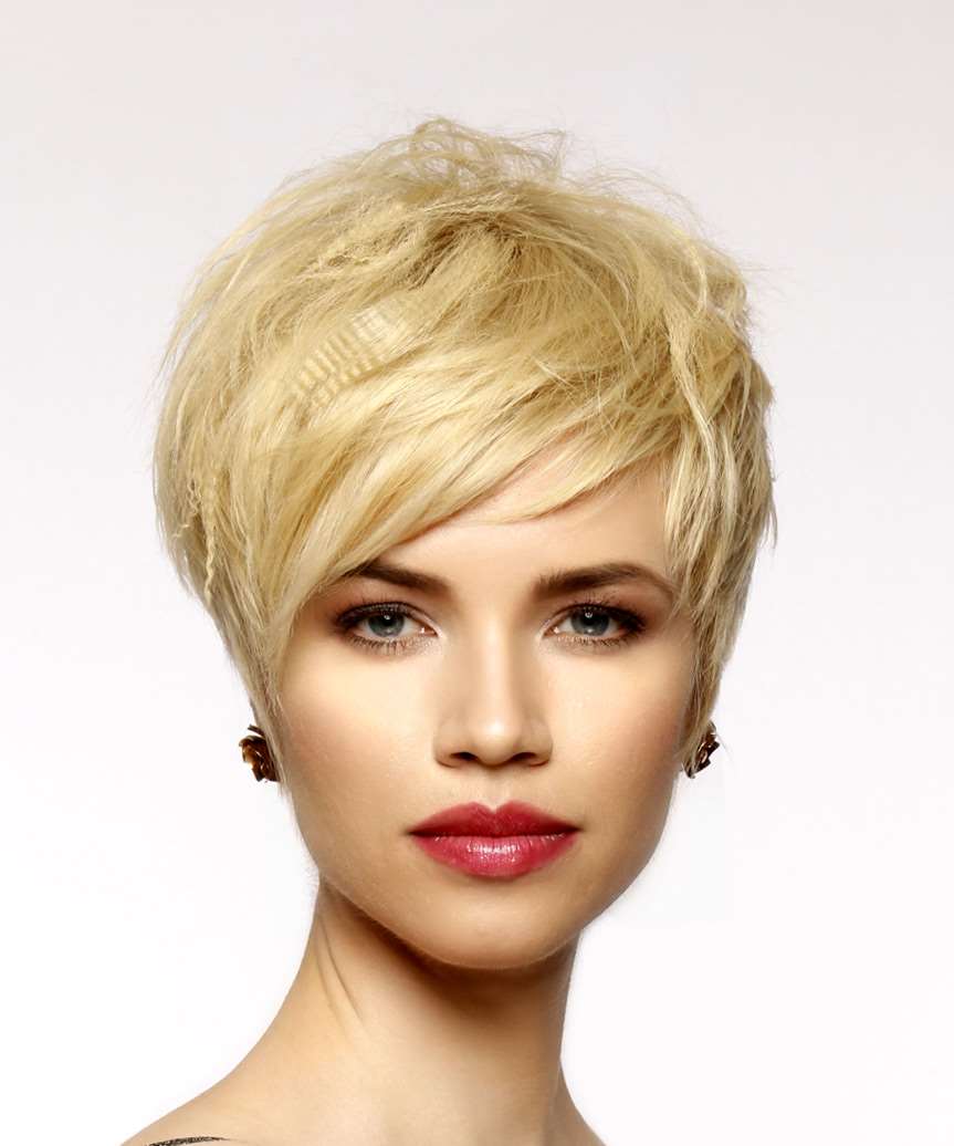 Honey Blonde Pixie With Tousled Asymmetrical Bangs Honey Blonde Pixie With Tousled Asymmetrical Bangs — Classy Asymmetrical Pixie