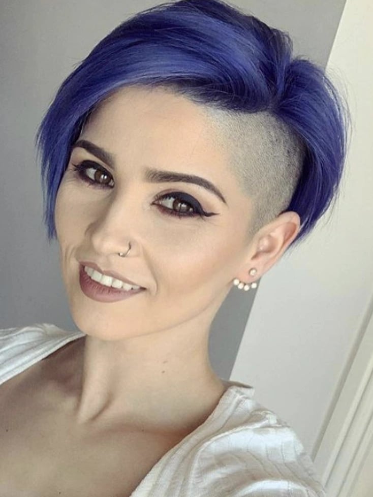 Vibrant Blue Pixie With Undercut Vibrant Blue Pixie With Undercut — Classy Asymmetrical Pixie