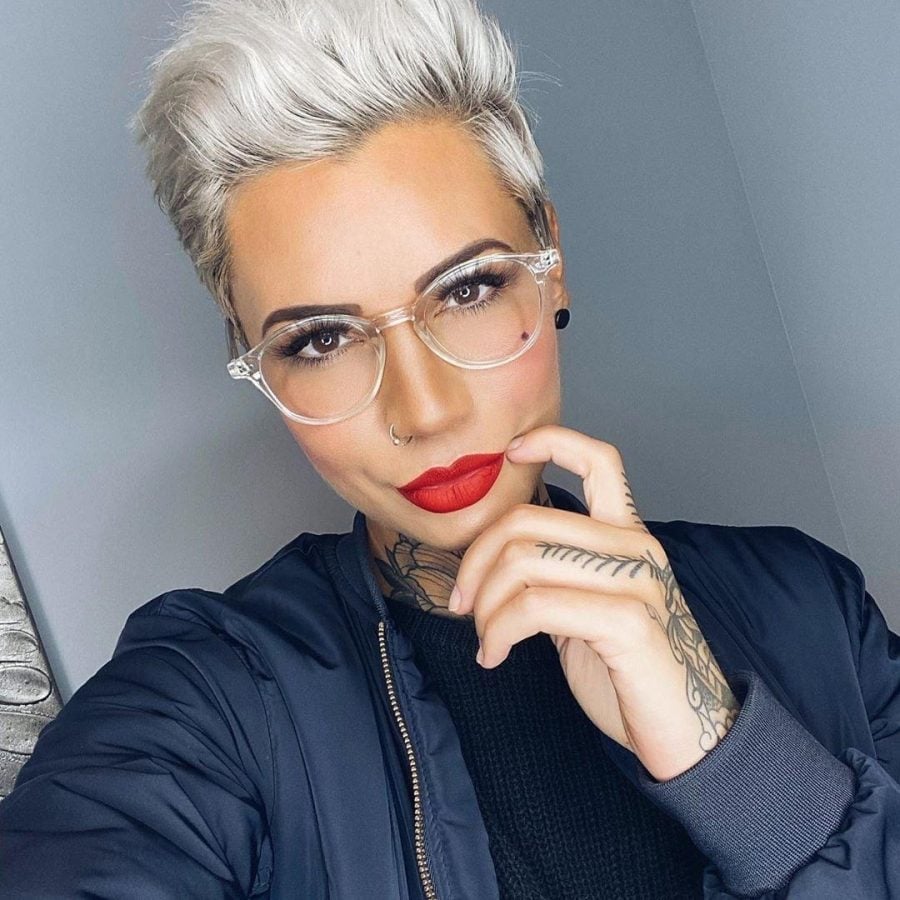 Platinum Blonde Asymmetrical Pixie With Textured Volume Platinum Blonde Asymmetrical Pixie With Textured Volume — Classy Asymmetrical Pixie