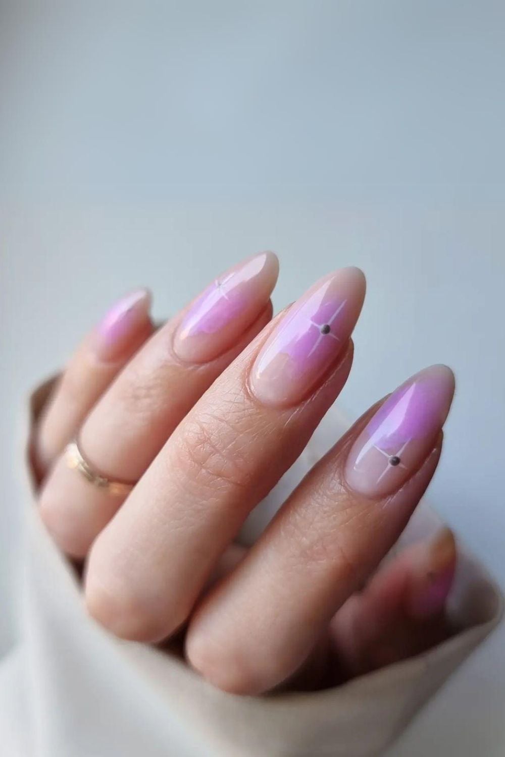 Pink Purple Dot Aura Medium Almond Nails, Glossy Pink Purple Dot Aura Medium Almond Nails, Glossy — Classy Aura Nails
