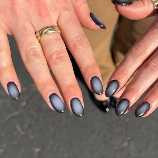 Dark Grey White Black Aura Long Almond Nails Dark Grey White Black Aura Long Almond Nails — Classy Aura Nails