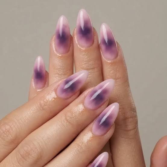 Sheer Pink Purple Gradient Medium Almond Nails Sheer Pink Purple Gradient Medium Almond Nails — Classy Aura Nails
