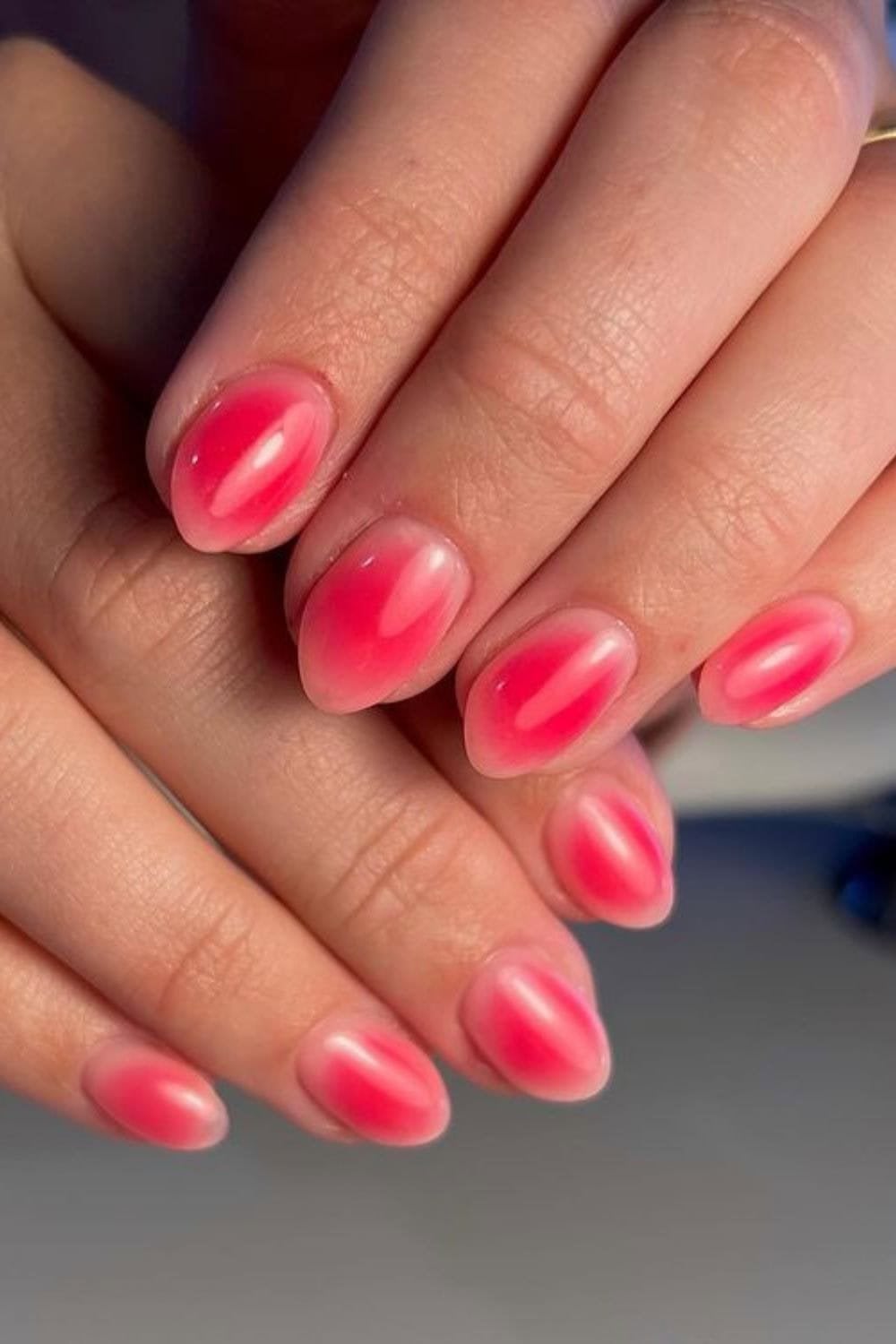 Bright Pink White Red Aura Short Almond Nails Bright Pink White Red Aura Short Almond Nails — Classy Aura Nails