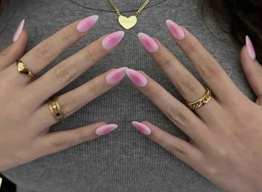 Soft Pink White Aura Medium Almond Nails Soft Pink White Aura Medium Almond Nails — Classy Aura Nails