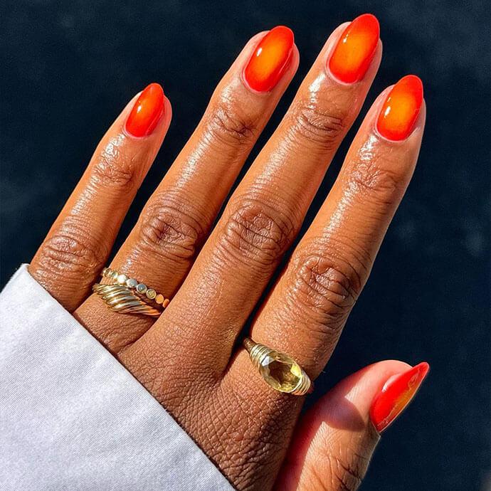 Orange Pink Gradient Short Oval Nails Orange Pink Gradient Short Oval Nails — Classy Aura Nails