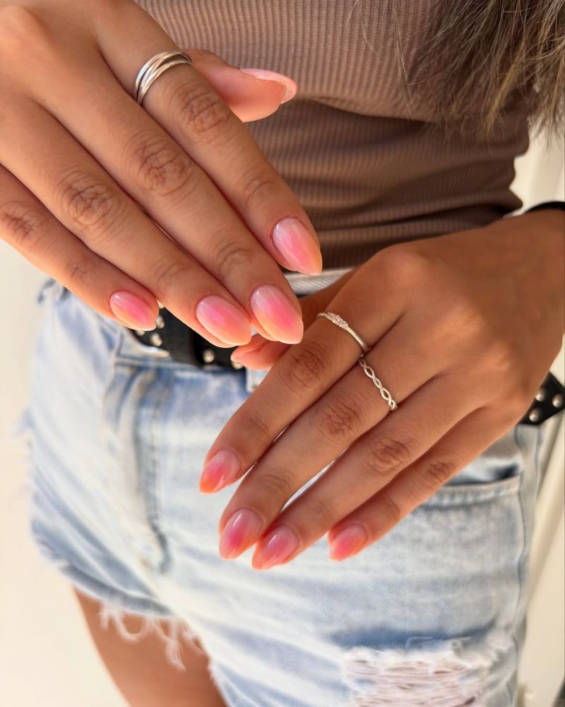 Peach Pink Orange Aura Medium Almond Nails Peach Pink Orange Aura Medium Almond Nails — Classy Aura Nails
