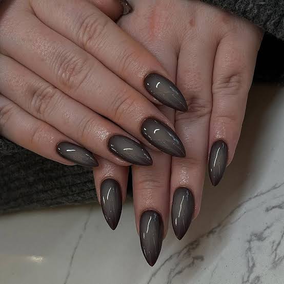 Grey Pink Shimmer Aura Medium Almond Nails, Office-Safe Version Grey Pink Shimmer Aura Medium Almond Nails, Office-Safe Version — Classy Aura Nails