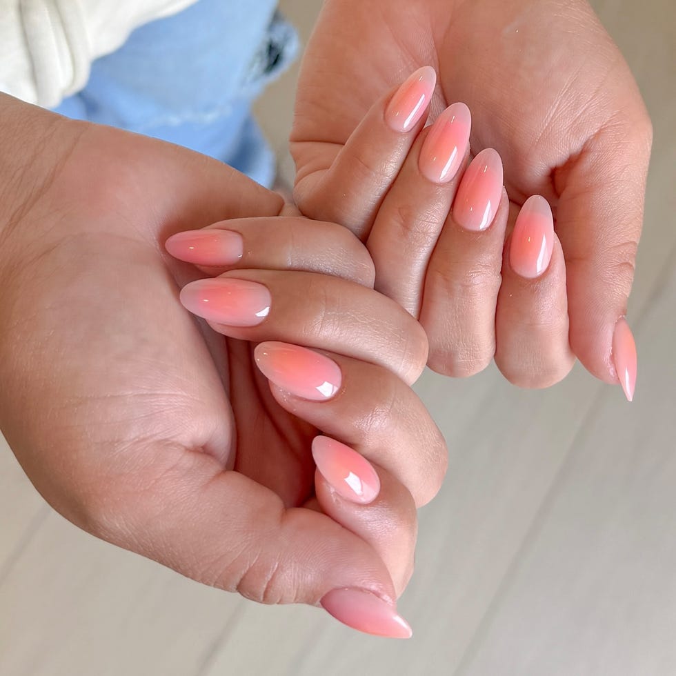 Pale Pink Sheer Nude Gradient Medium Almond Nails, Glossy Pale Pink Sheer Nude Gradient Medium Almond Nails, Glossy — Classy Aura Nails