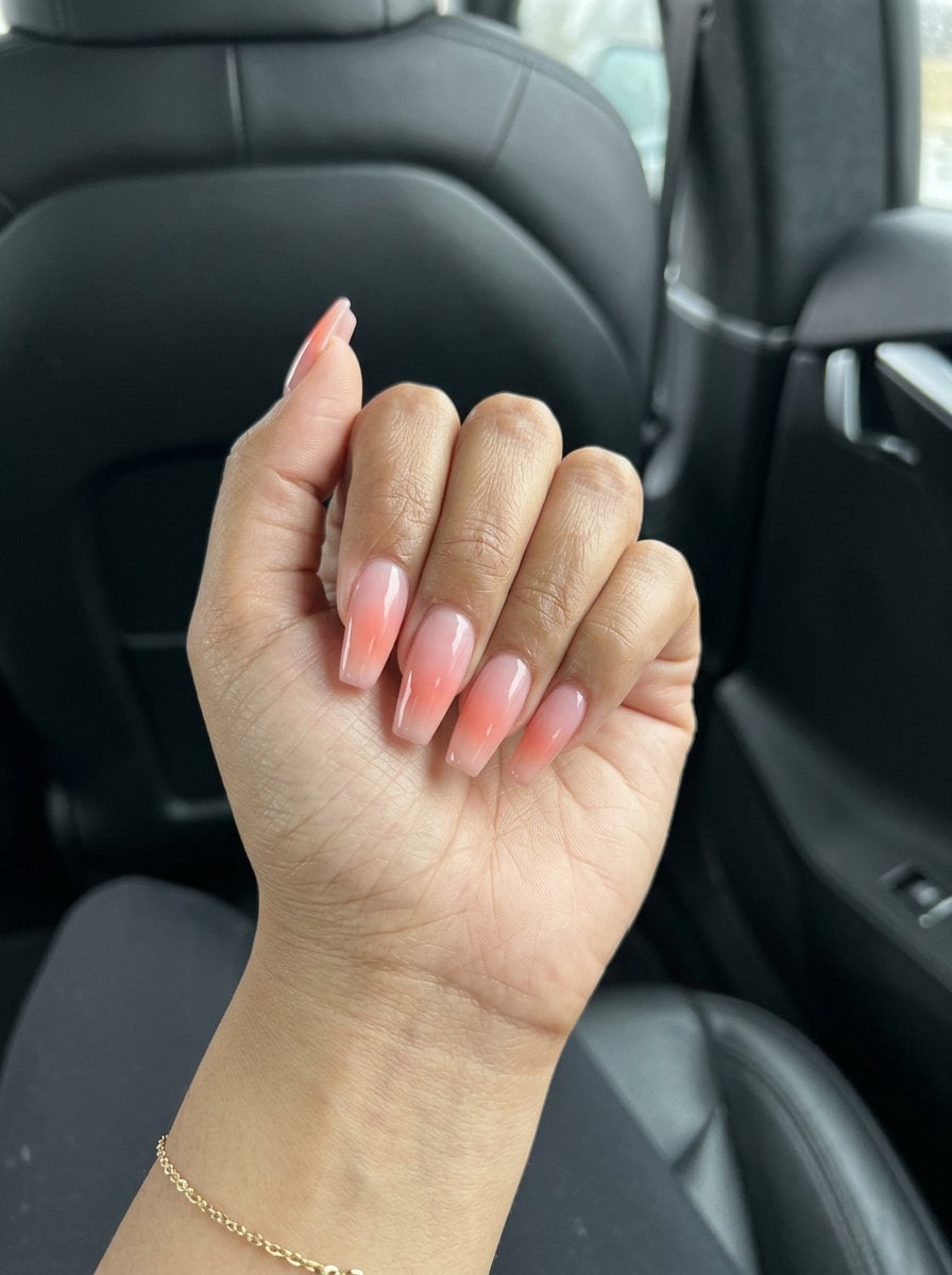 Pink Orange Aura Square Medium Nails With Ombre Effect On All Nails Pink Orange Aura Square Medium Nails With Ombre Effect On All Nails — Classy Aura Nails