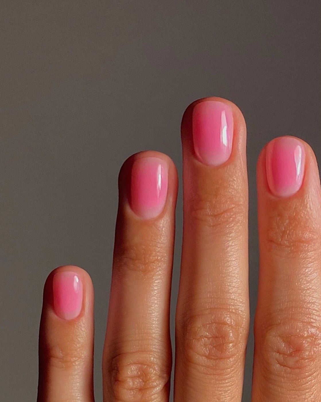 Sheer Pink To Pink Gradient Short Almond Nails, Glossy Sheer Pink To Pink Gradient Short Almond Nails, Glossy — Classy Aura Nails