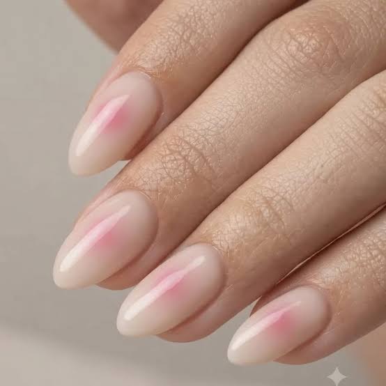 Milky Nude With Pink Center Gradient Almond Nails Milky Nude With Pink Center Gradient Almond Nails — Classy Aura Nails
