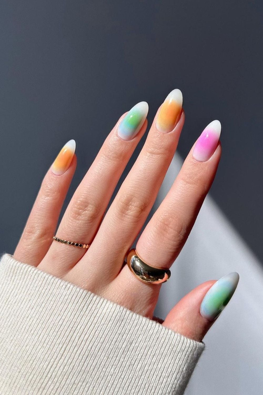 Rainbow Aura Medium Almond Nails Rainbow Aura Medium Almond Nails — Classy Aura Nails