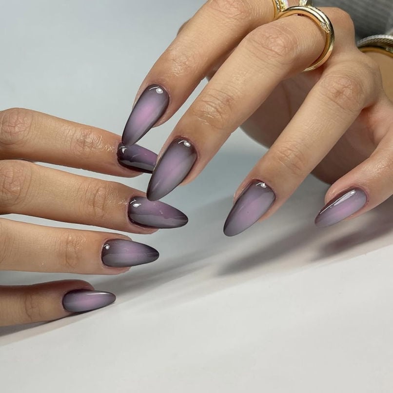 Grey Pink Shimmer Aura Medium Almond Nails Grey Pink Shimmer Aura Medium Almond Nails — Classy Aura Nails