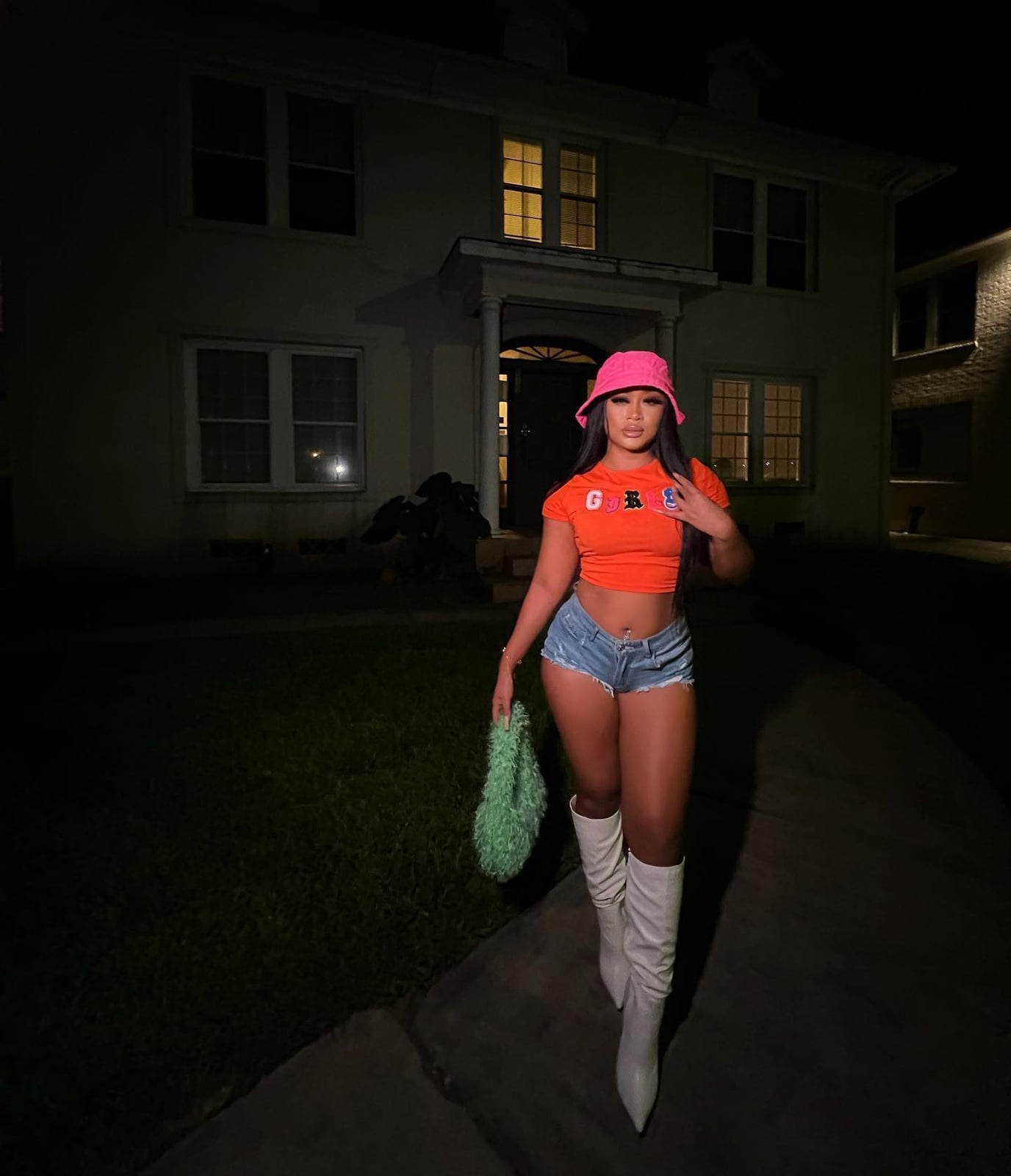Orange Crop Top with Denim Shorts and White Boots Orange Crop Top with Denim Shorts and White Boots — Classy Baddie Outfits