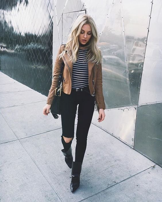 Brown Suede Moto Jacket with Ripped Jeans Brown Suede Moto Jacket with Ripped Jeans — Classy Baddie Outfits
