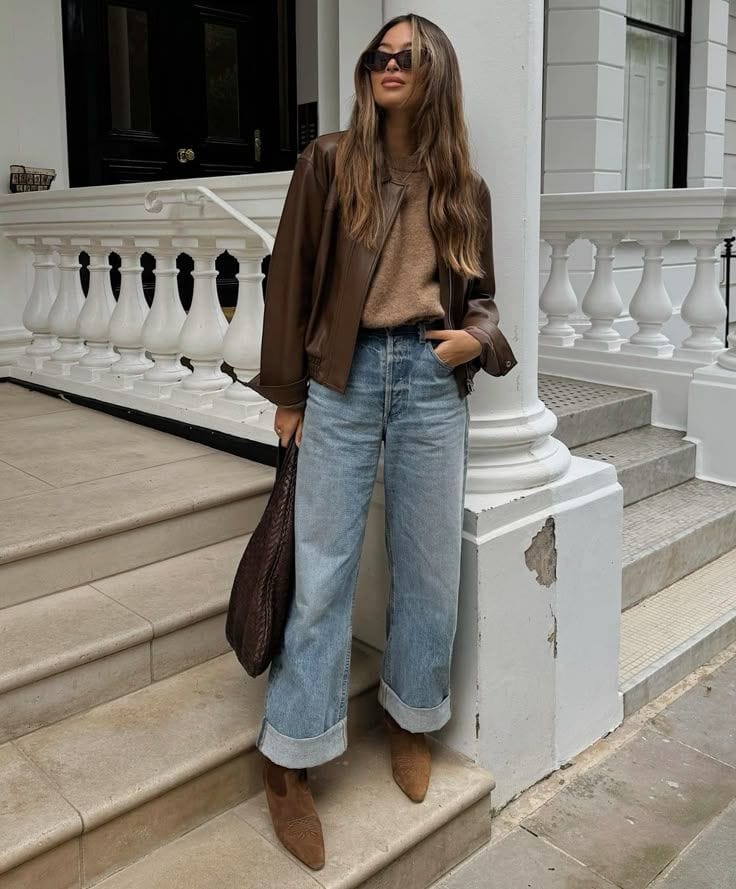 Oversized Cuffed Jeans with Bomber Jacket — Classy Baggy Outfits