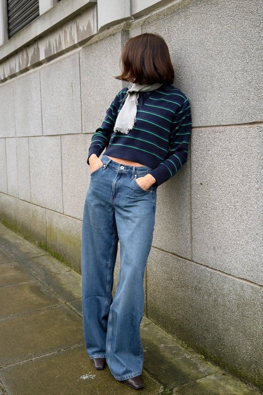 Wide Leg Jeans with Cropped Knit Sweater and Scarf — Classy Baggy Outfits