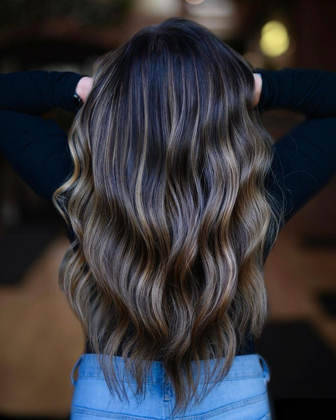 Mid-Back Dark Base With Caramel Balayage Contrast — Classy Balayage Hair