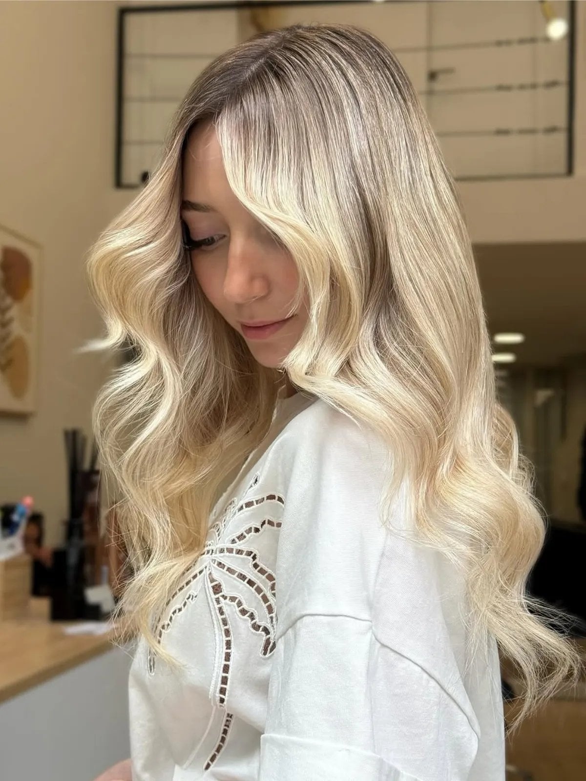 Collarbone Platinum Blonde Balayage With Soft Waves — Classy Balayage Hair Blonde