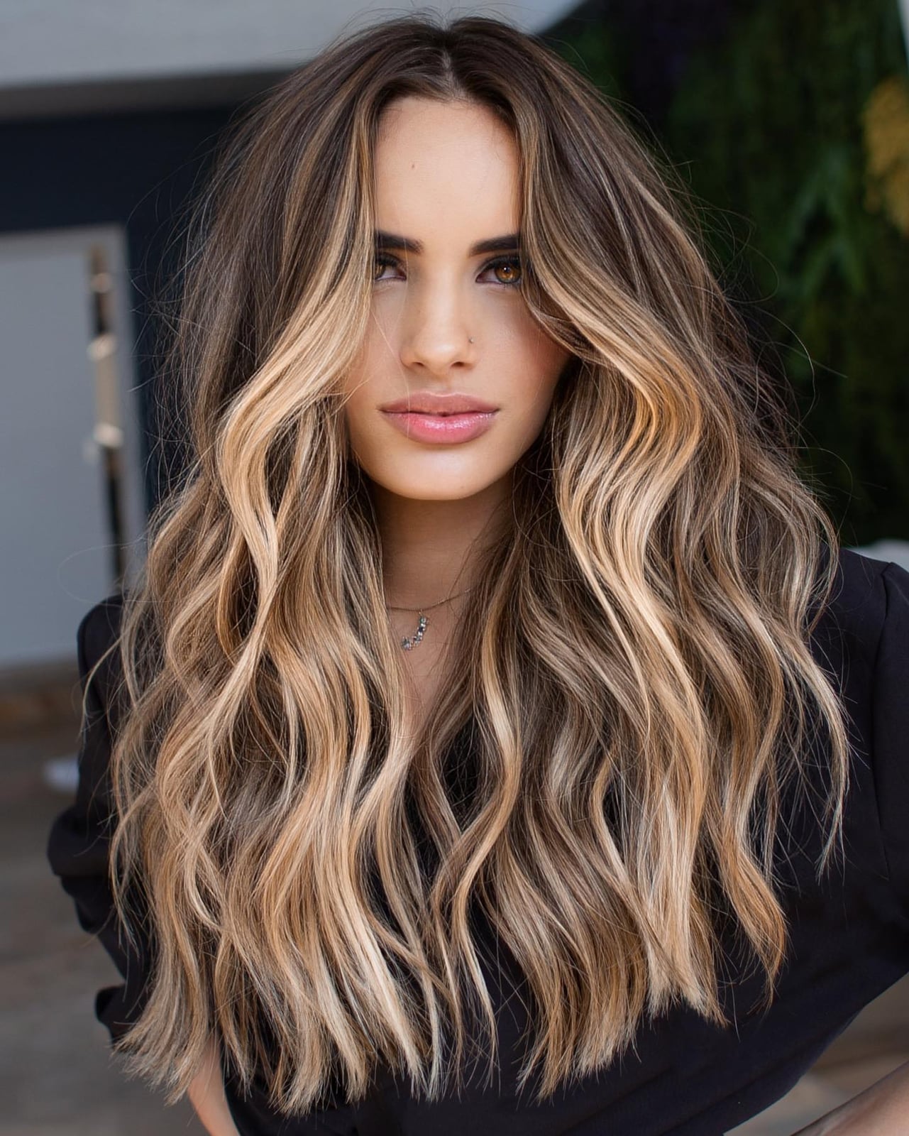 Mid-Back Dark Blonde Balayage With Curtain Bangs — Classy Balayage Hair Blonde