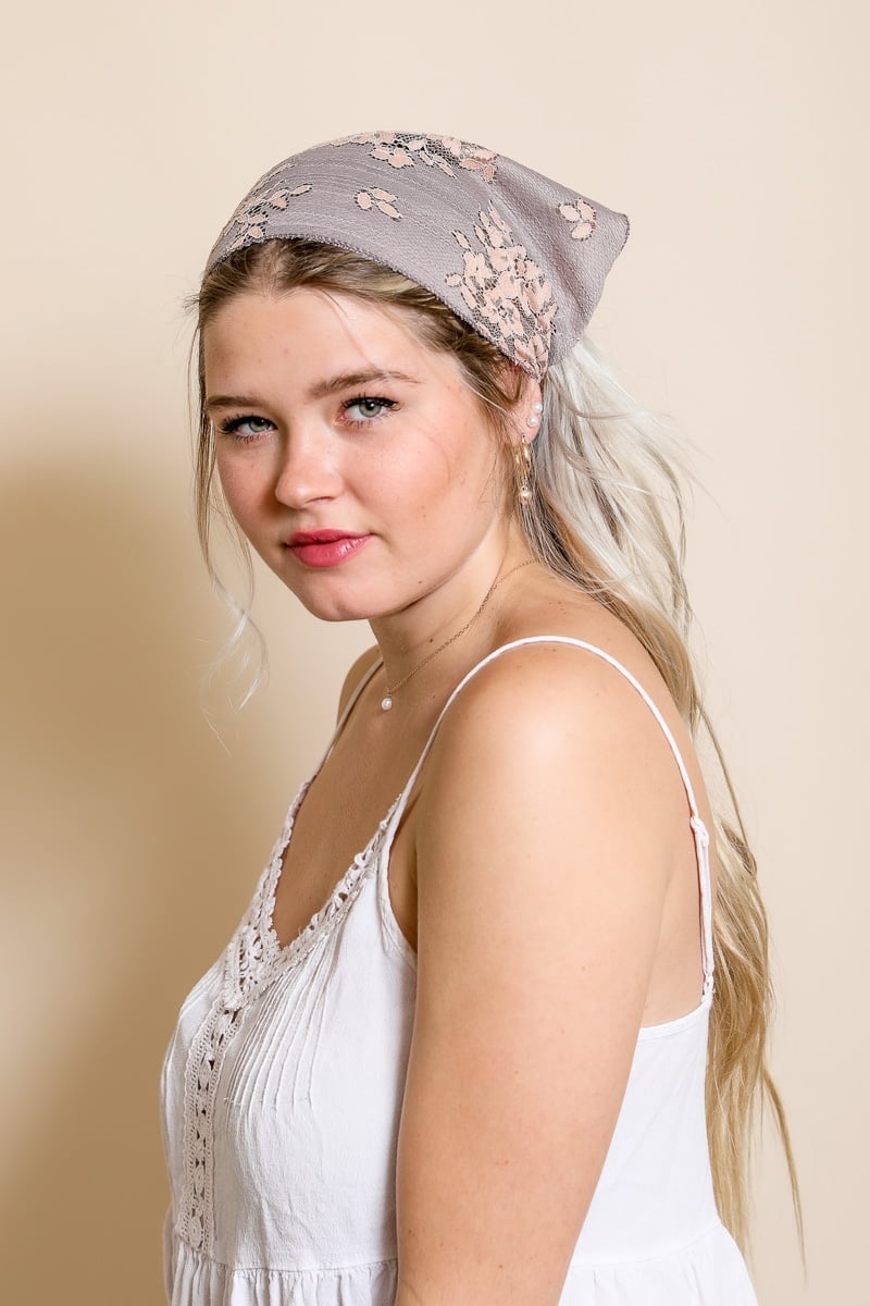 Mid-Back Wavy Ash Blonde With Lace Bandana and Wispy Bangs — Classy Bandana Hair