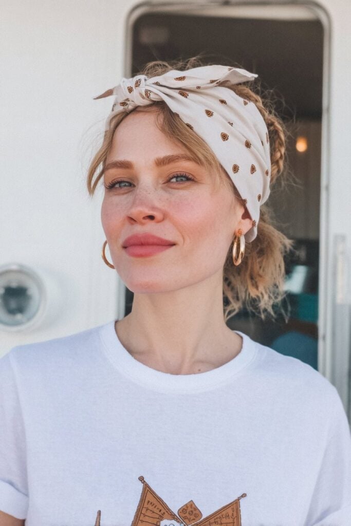Shoulder Length Blonde Ponytail With Tied Bandana — Classy Bandana Hair