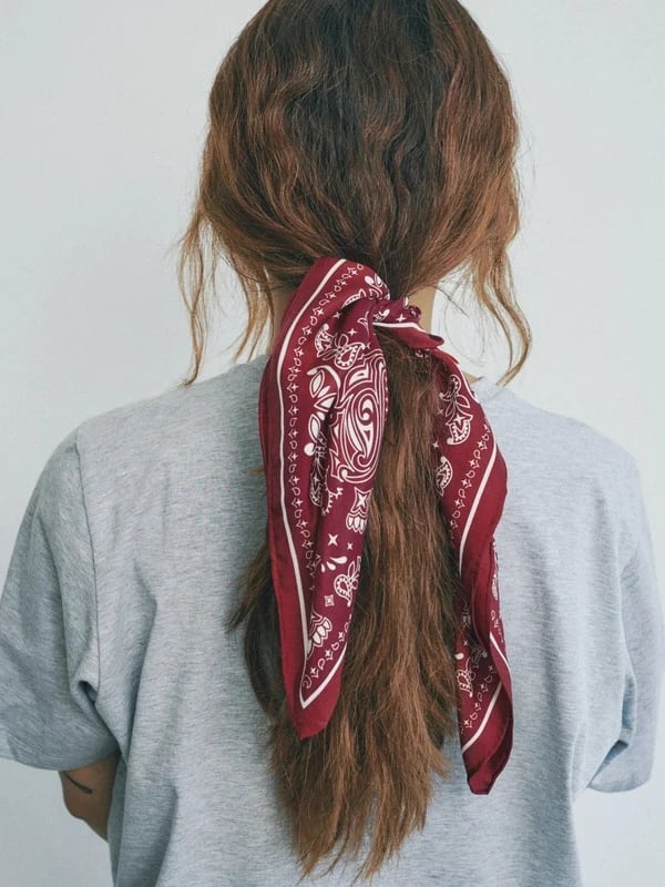 Mid-Back Ponytail With Red Paisley Bandana — Classy Bandana Hair
