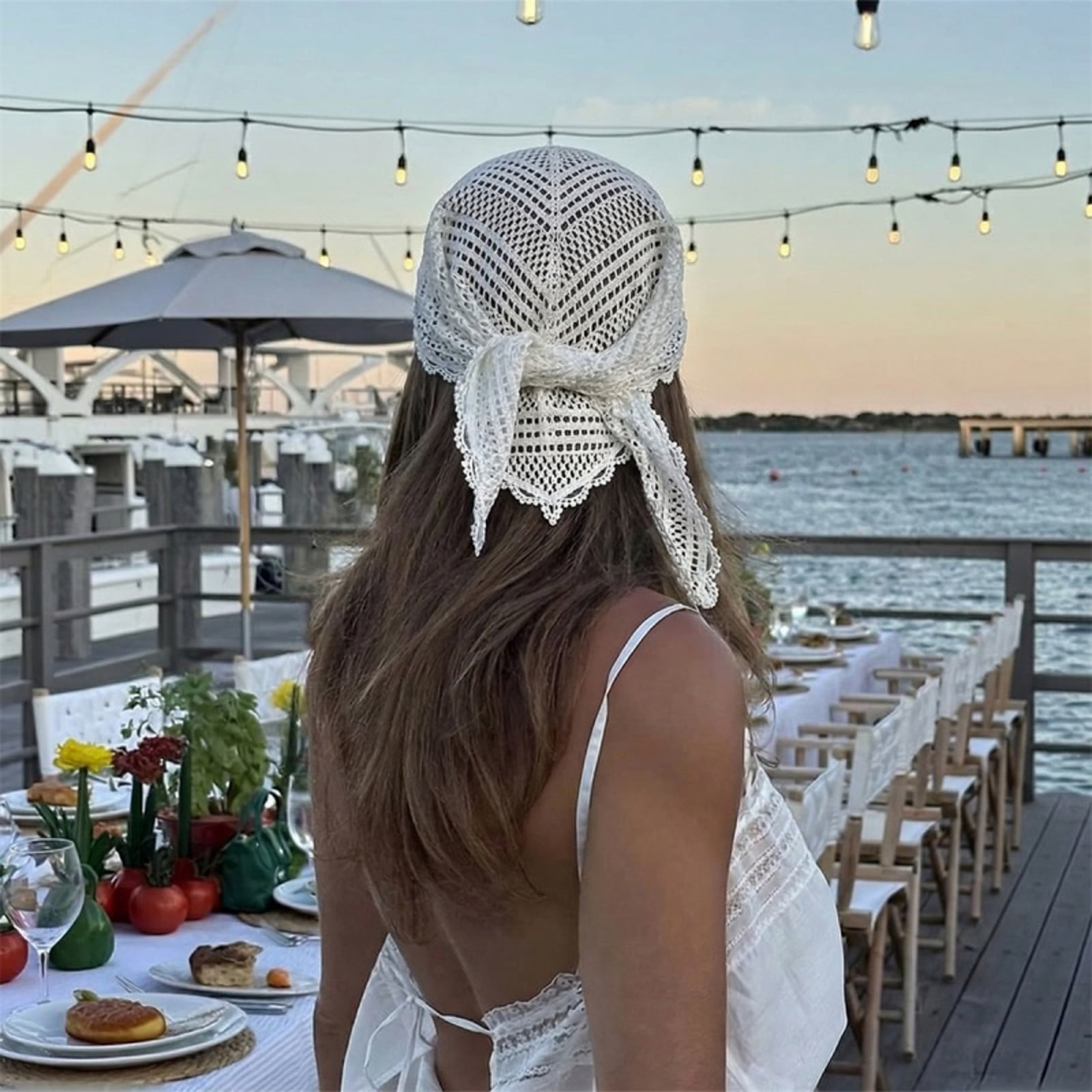 Mid-Back Wavy Brown Hair With Crochet Bandana — Classy Bandana Hair