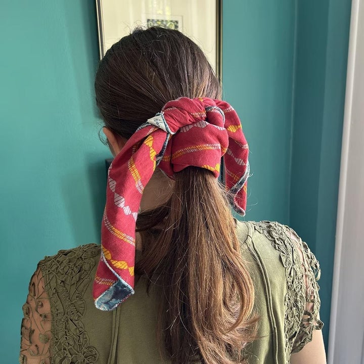 Mid-Back Ponytail With Striped Bandana Tie, Brown — Classy Bandana Hair