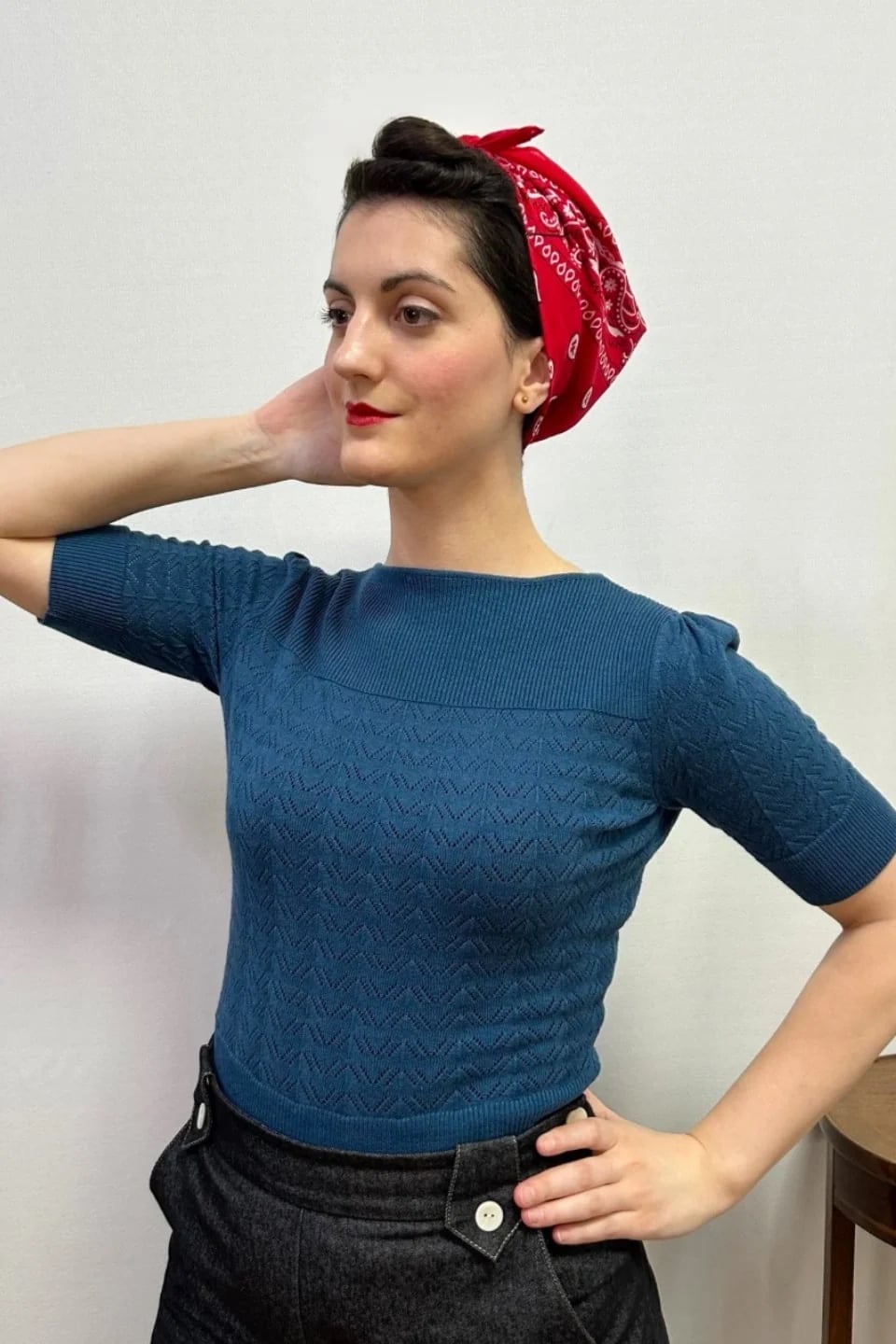 Dark Hair Updo With Red Paisley Bandana — Classy Bandana Hair