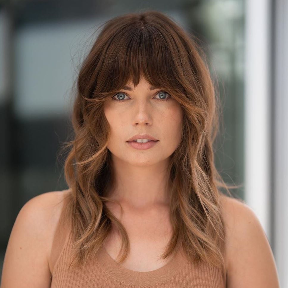 Chin Length Platinum Bob With Blunt Bangs, Close-Up Take Chin Length Platinum Bob With Blunt Bangs, Close-Up Take — Classy Bangs for Round Face