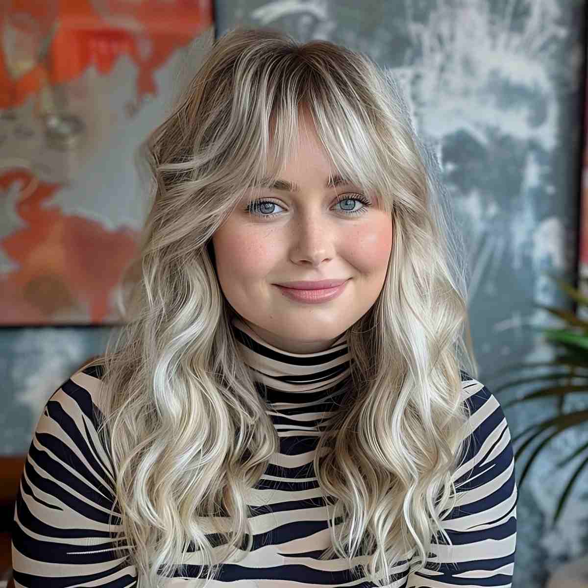 Mid-Back Ash Blonde With Curtain Bangs Mid-Back Ash Blonde With Curtain Bangs — Classy Bangs for Round Face