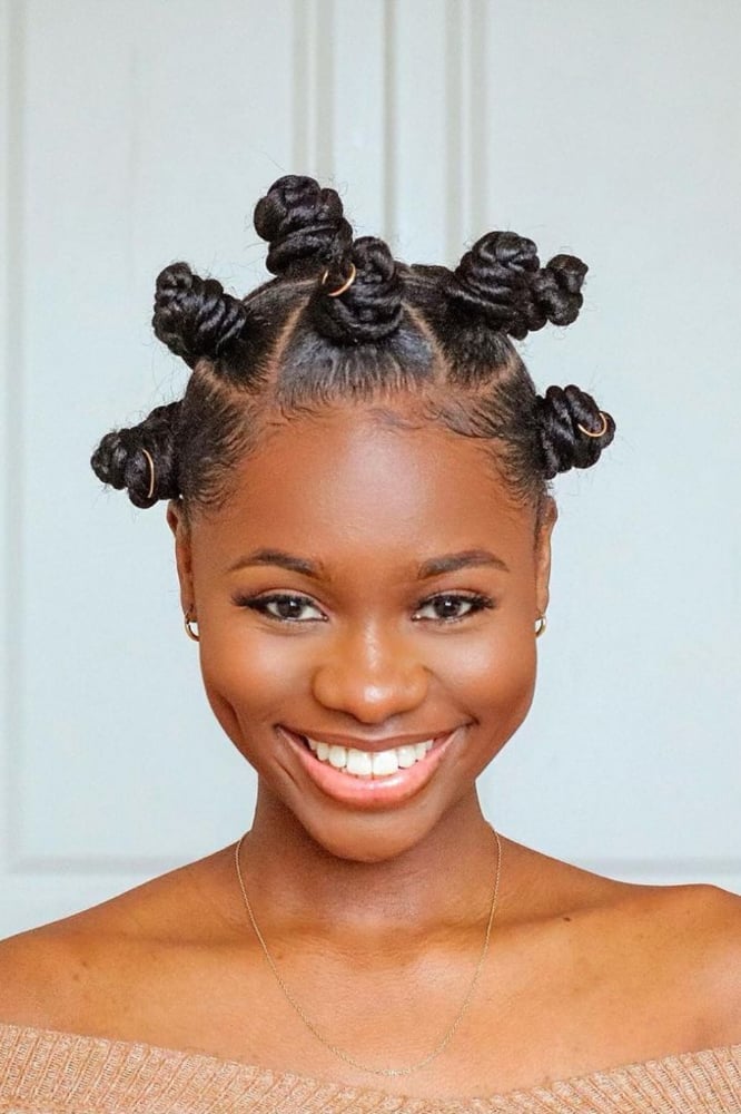 Neat Bantu Knots With Gold Rings — Classy Bantu Knots Hairstyles