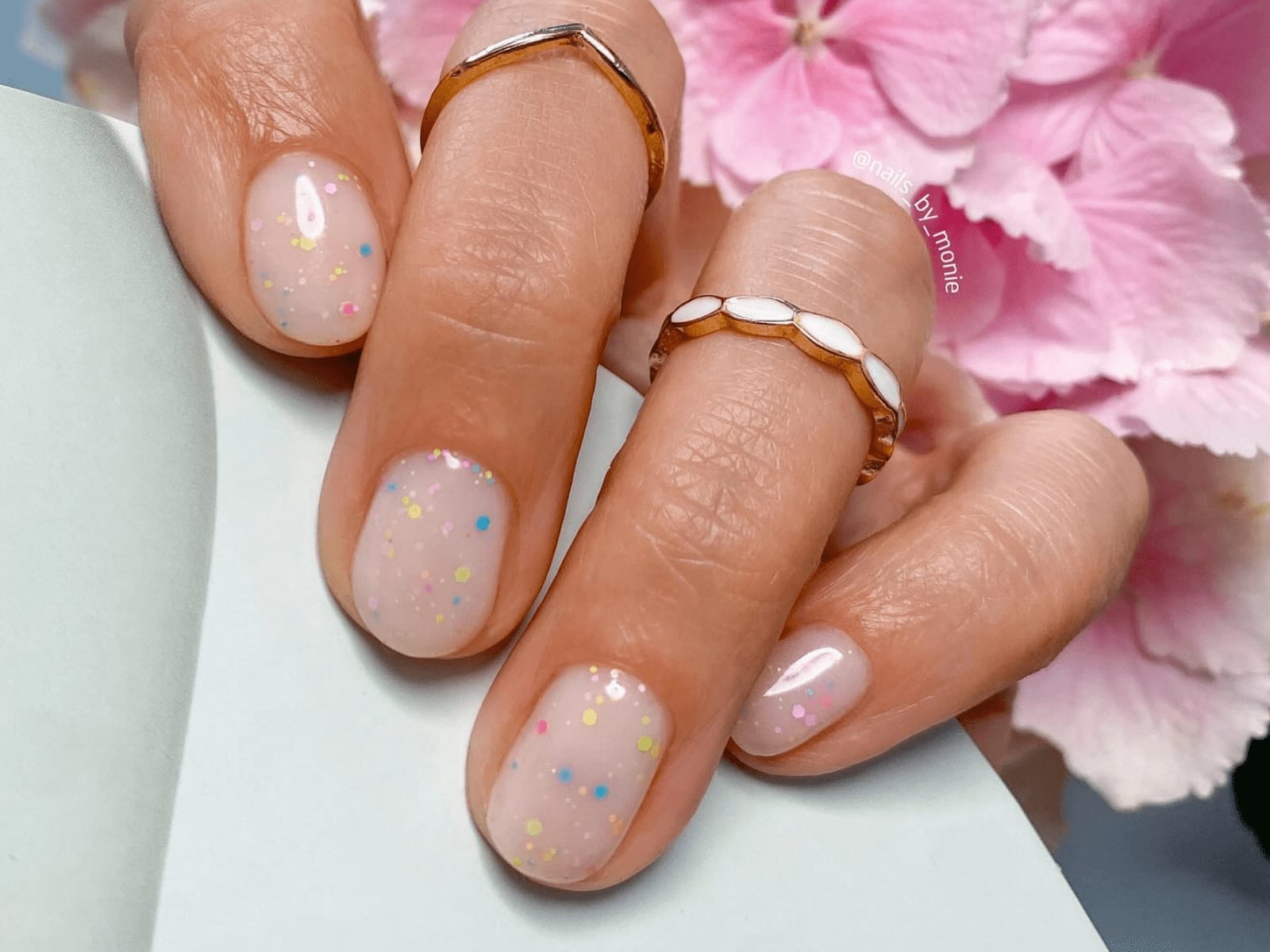 Confetti Speckled Short Almond Nails — Classy Basic Nails