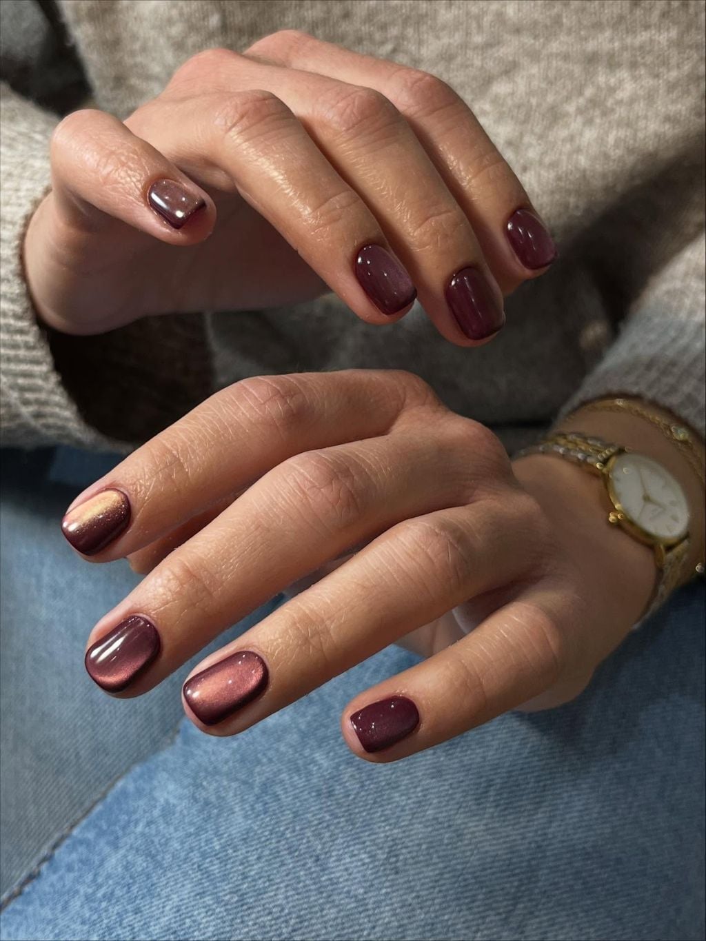 Deep Plum Cat Eye Square Nails — Classy Basic Nails