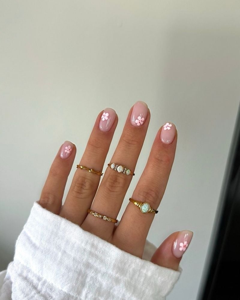 Pale Pink Soft Square Floral Decals — Classy Basic Nails